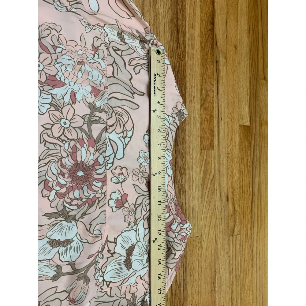 Coldwater Creek Women's Floral Pintuck Tunic Blouse 1X Pink Long Sleeve